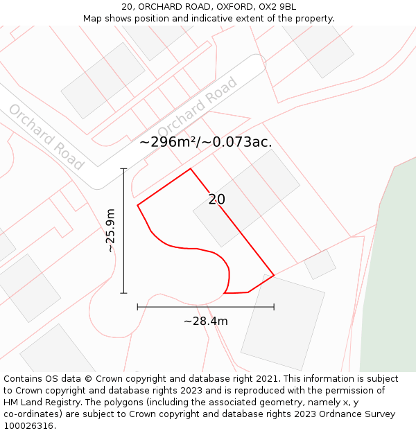 20, ORCHARD ROAD, OXFORD, OX2 9BL: Plot and title map