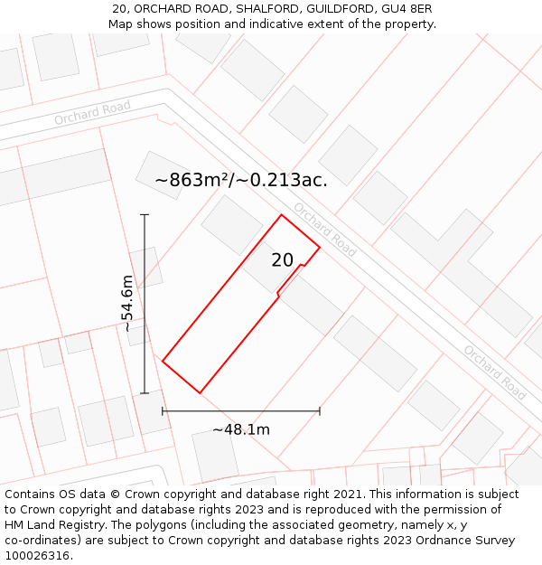 20, ORCHARD ROAD, SHALFORD, GUILDFORD, GU4 8ER: Plot and title map