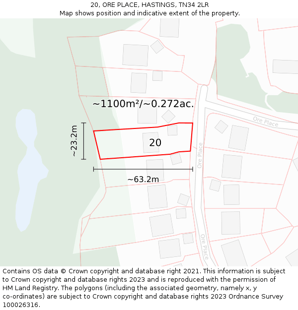 20, ORE PLACE, HASTINGS, TN34 2LR: Plot and title map