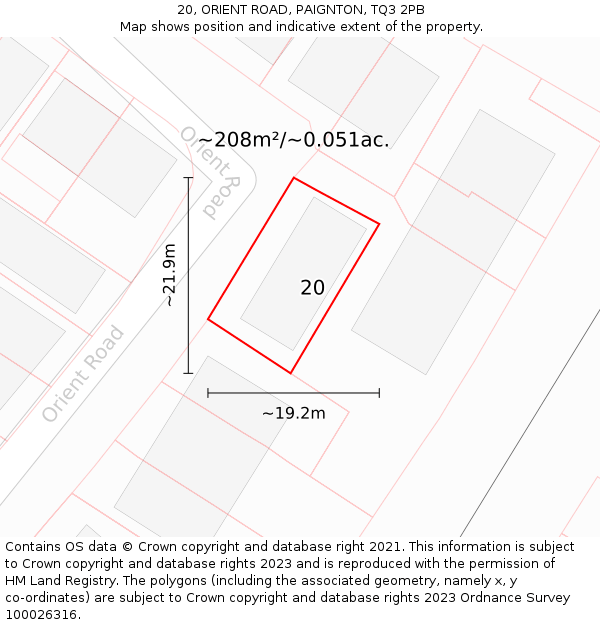 20, ORIENT ROAD, PAIGNTON, TQ3 2PB: Plot and title map