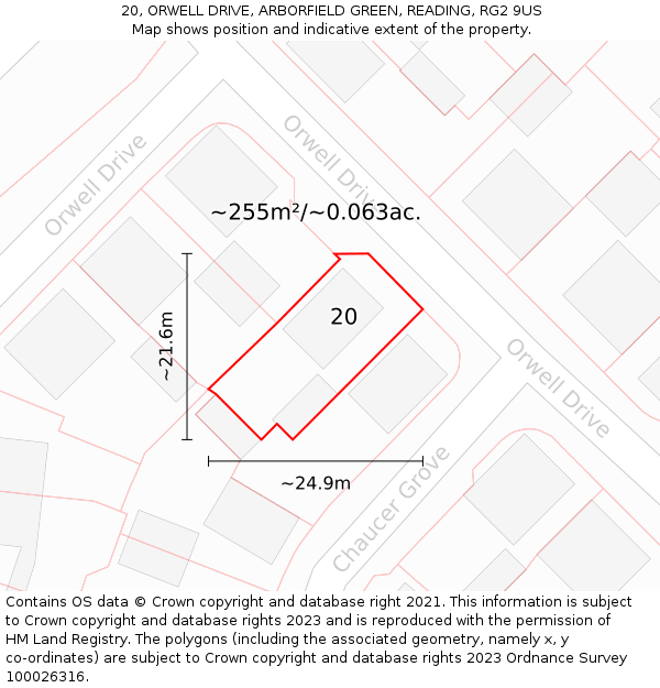 20, ORWELL DRIVE, ARBORFIELD GREEN, READING, RG2 9US: Plot and title map