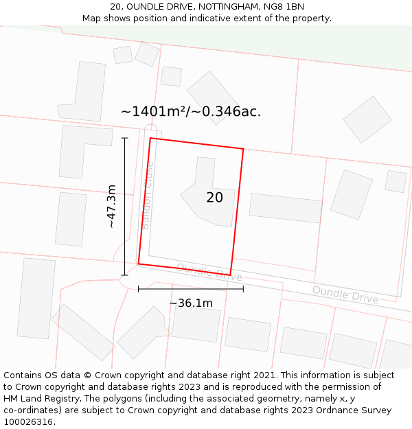 20, OUNDLE DRIVE, NOTTINGHAM, NG8 1BN: Plot and title map