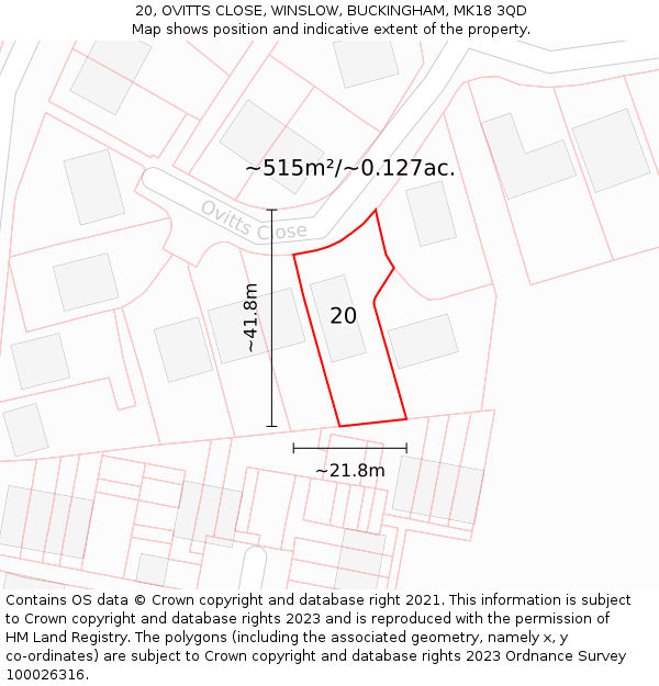 20, OVITTS CLOSE, WINSLOW, BUCKINGHAM, MK18 3QD: Plot and title map