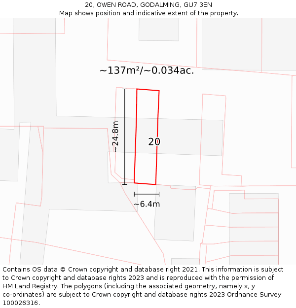 20, OWEN ROAD, GODALMING, GU7 3EN: Plot and title map