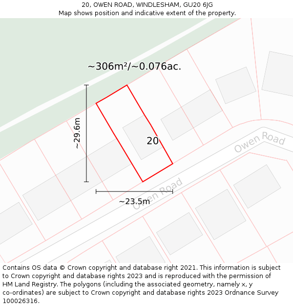 20, OWEN ROAD, WINDLESHAM, GU20 6JG: Plot and title map