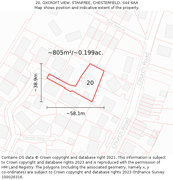 20, OXCROFT VIEW, STANFREE, CHESTERFIELD, S44 6AA: Plot and title map