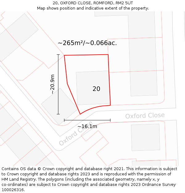 20, OXFORD CLOSE, ROMFORD, RM2 5UT: Plot and title map