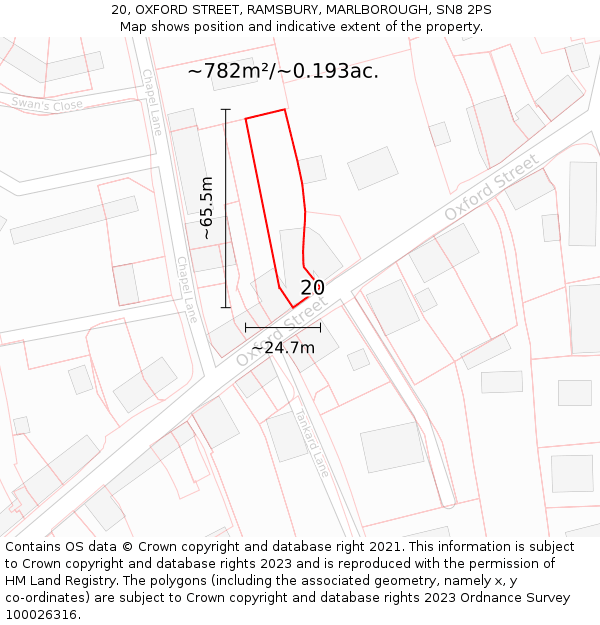 20, OXFORD STREET, RAMSBURY, MARLBOROUGH, SN8 2PS: Plot and title map
