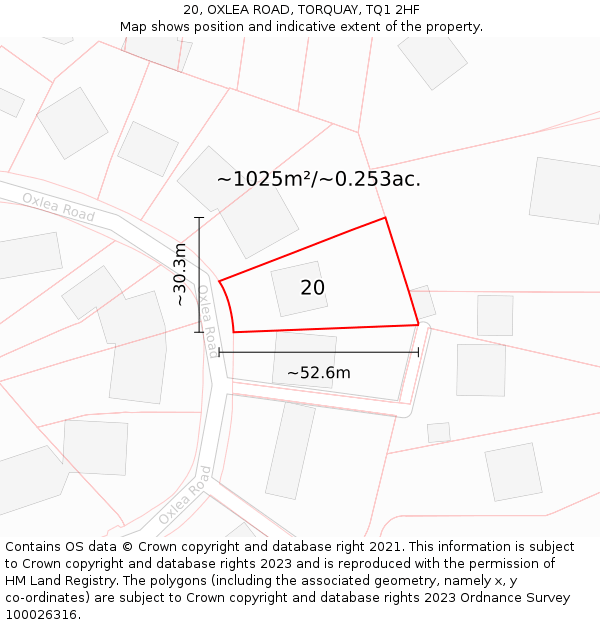 20, OXLEA ROAD, TORQUAY, TQ1 2HF: Plot and title map