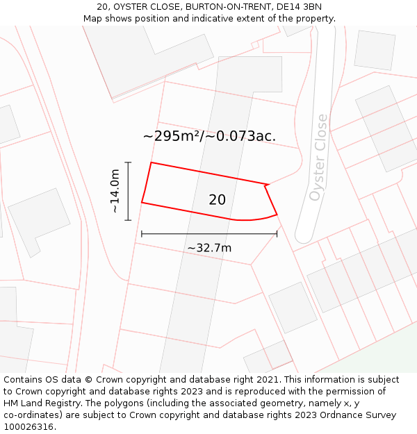 20, OYSTER CLOSE, BURTON-ON-TRENT, DE14 3BN: Plot and title map