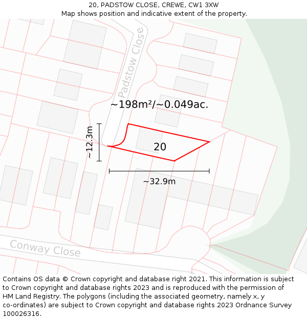 20, PADSTOW CLOSE, CREWE, CW1 3XW: Plot and title map