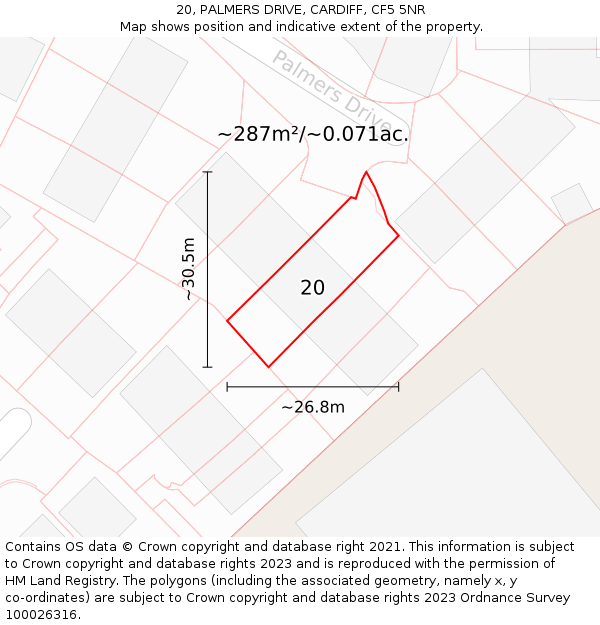 20, PALMERS DRIVE, CARDIFF, CF5 5NR: Plot and title map