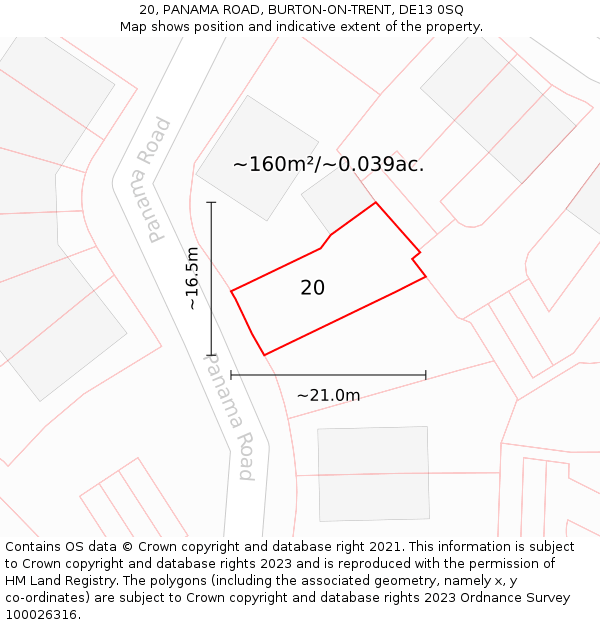 20, PANAMA ROAD, BURTON-ON-TRENT, DE13 0SQ: Plot and title map