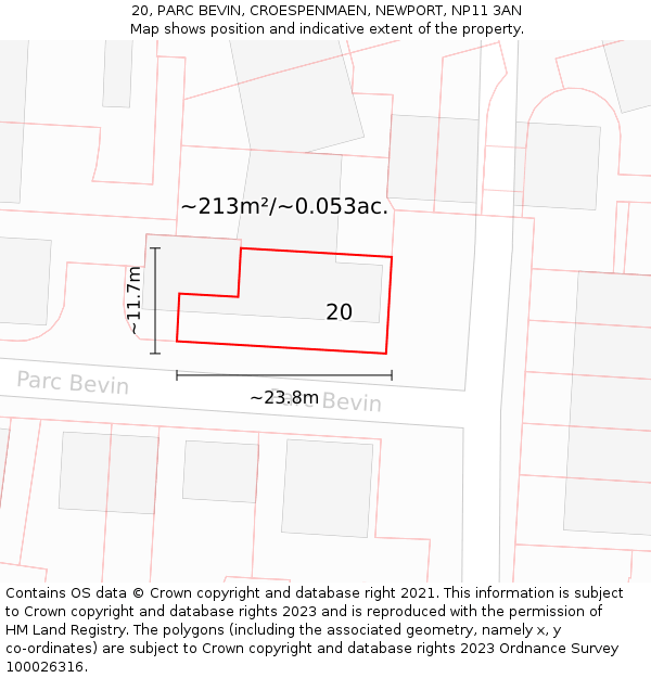 20, PARC BEVIN, CROESPENMAEN, NEWPORT, NP11 3AN: Plot and title map