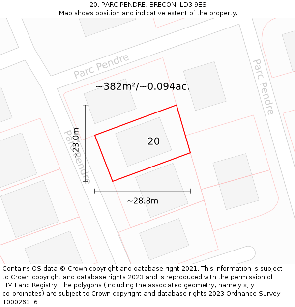 20, PARC PENDRE, BRECON, LD3 9ES: Plot and title map