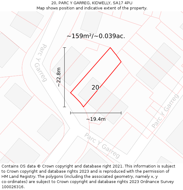 20, PARC Y GARREG, KIDWELLY, SA17 4PU: Plot and title map