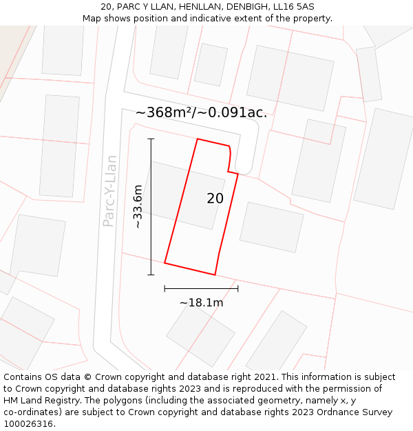 20, PARC Y LLAN, HENLLAN, DENBIGH, LL16 5AS: Plot and title map