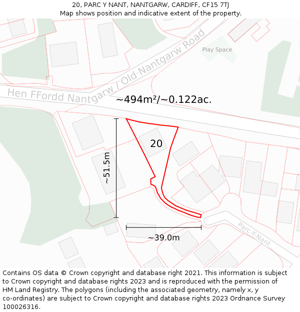 20, PARC Y NANT, NANTGARW, CARDIFF, CF15 7TJ: Plot and title map