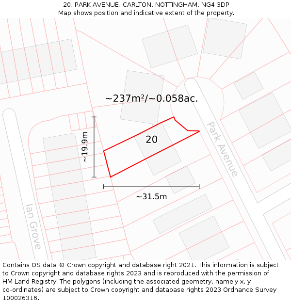 20, PARK AVENUE, CARLTON, NOTTINGHAM, NG4 3DP: Plot and title map