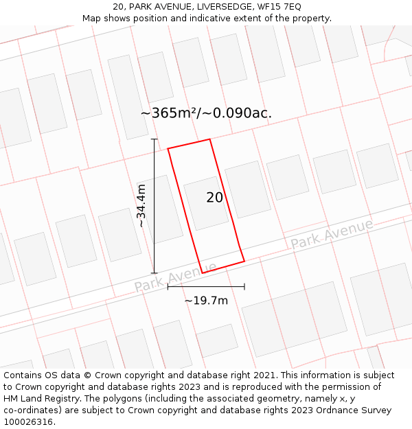 20, PARK AVENUE, LIVERSEDGE, WF15 7EQ: Plot and title map