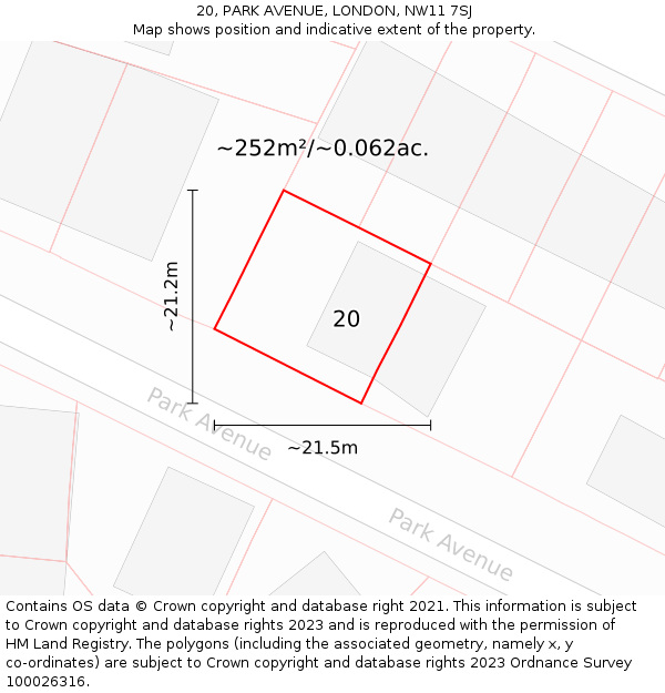 20, PARK AVENUE, LONDON, NW11 7SJ: Plot and title map