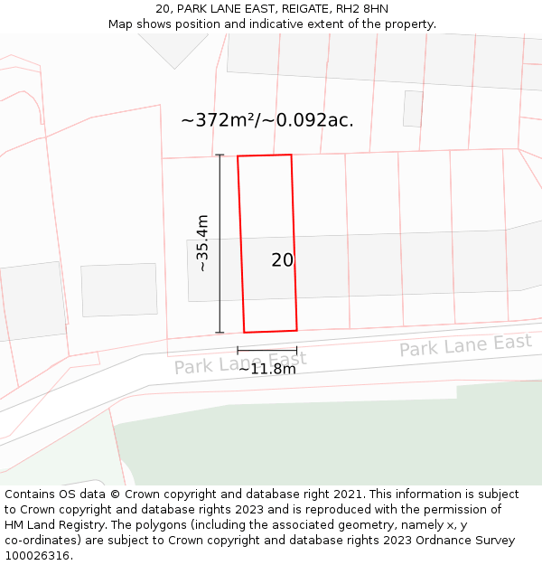 20, PARK LANE EAST, REIGATE, RH2 8HN: Plot and title map