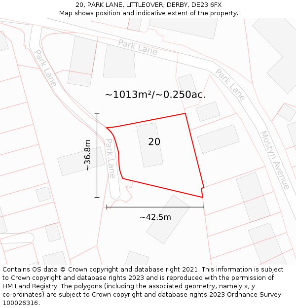 20, PARK LANE, LITTLEOVER, DERBY, DE23 6FX: Plot and title map