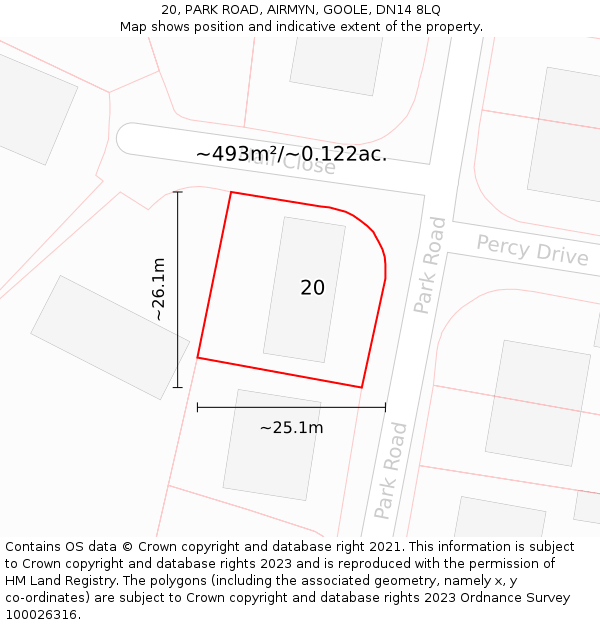 20, PARK ROAD, AIRMYN, GOOLE, DN14 8LQ: Plot and title map