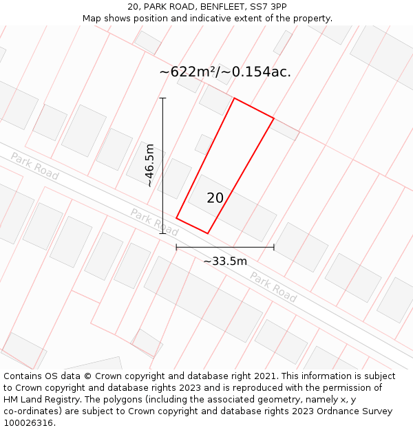 20, PARK ROAD, BENFLEET, SS7 3PP: Plot and title map