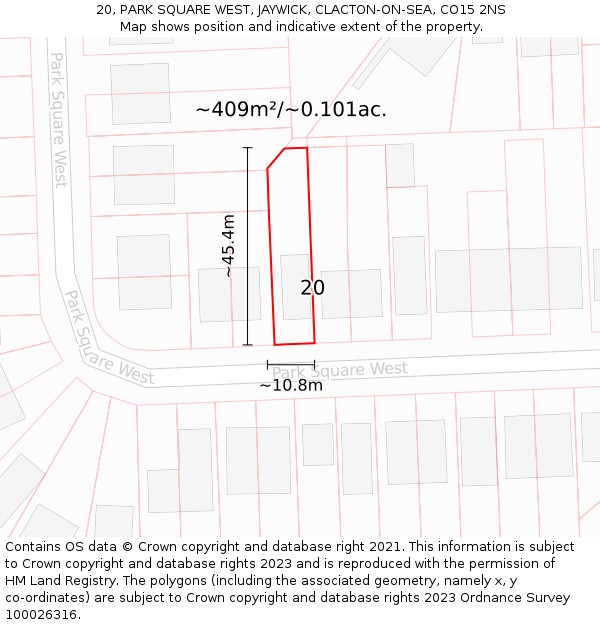 20, PARK SQUARE WEST, JAYWICK, CLACTON-ON-SEA, CO15 2NS: Plot and title map