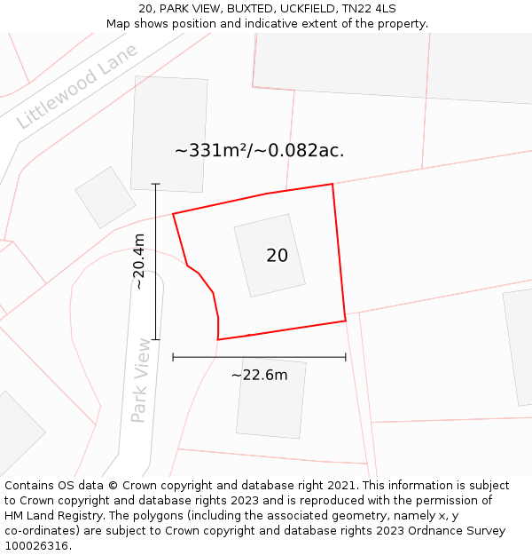 20, PARK VIEW, BUXTED, UCKFIELD, TN22 4LS: Plot and title map