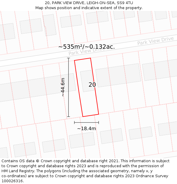 20, PARK VIEW DRIVE, LEIGH-ON-SEA, SS9 4TU: Plot and title map