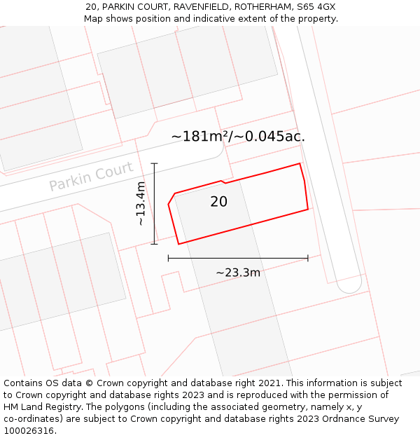 20, PARKIN COURT, RAVENFIELD, ROTHERHAM, S65 4GX: Plot and title map
