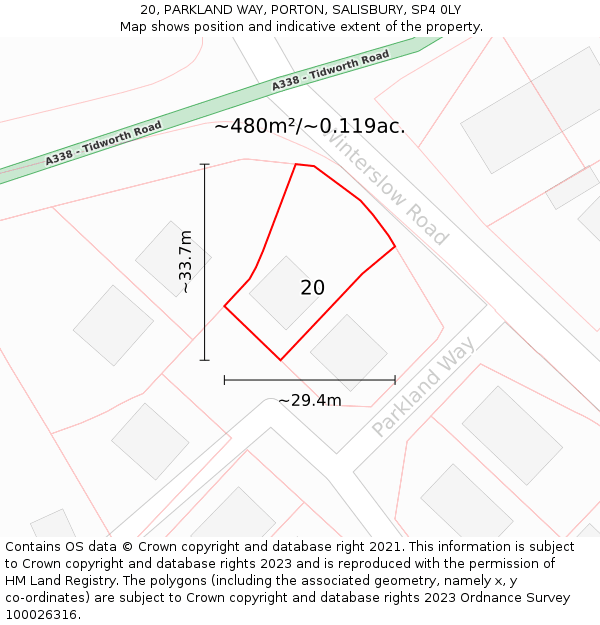 20, PARKLAND WAY, PORTON, SALISBURY, SP4 0LY: Plot and title map