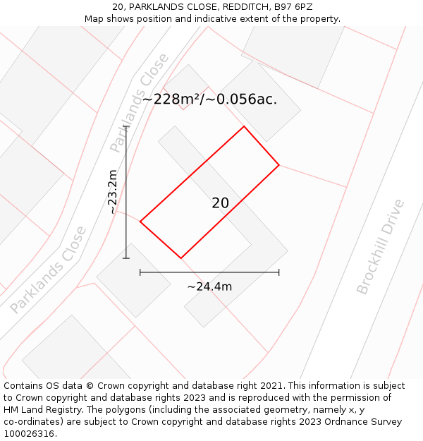 20, PARKLANDS CLOSE, REDDITCH, B97 6PZ: Plot and title map