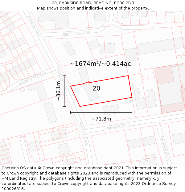 20, PARKSIDE ROAD, READING, RG30 2DB: Plot and title map