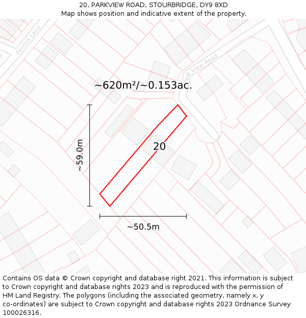 20, PARKVIEW ROAD, STOURBRIDGE, DY9 8XD: Plot and title map