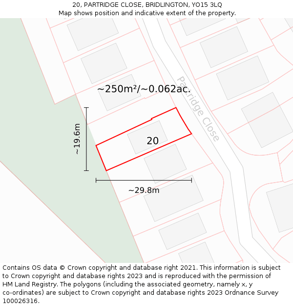 20, PARTRIDGE CLOSE, BRIDLINGTON, YO15 3LQ: Plot and title map