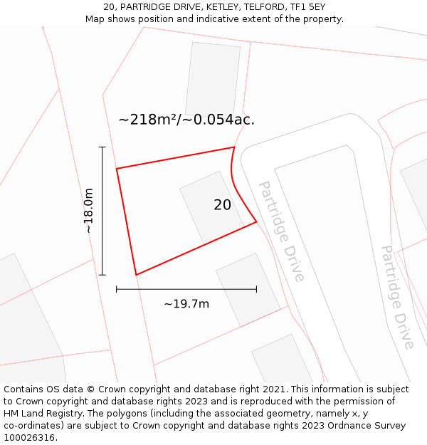 20, PARTRIDGE DRIVE, KETLEY, TELFORD, TF1 5EY: Plot and title map