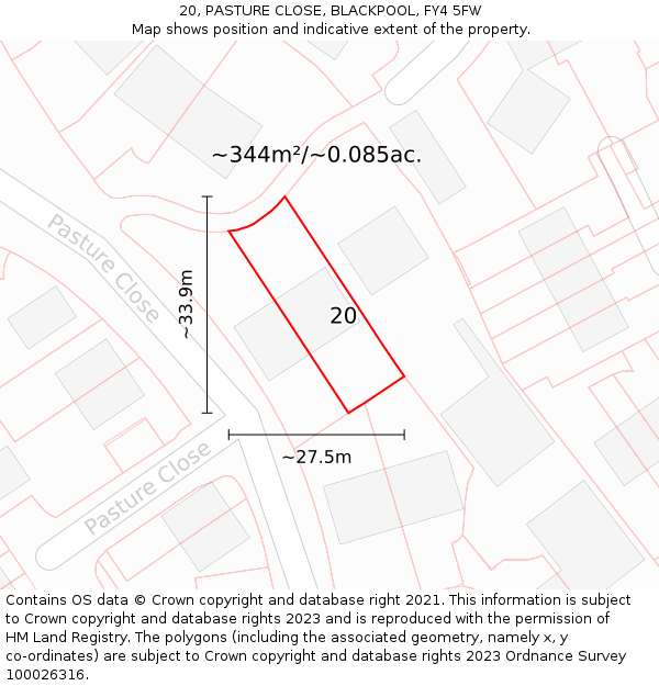 20, PASTURE CLOSE, BLACKPOOL, FY4 5FW: Plot and title map