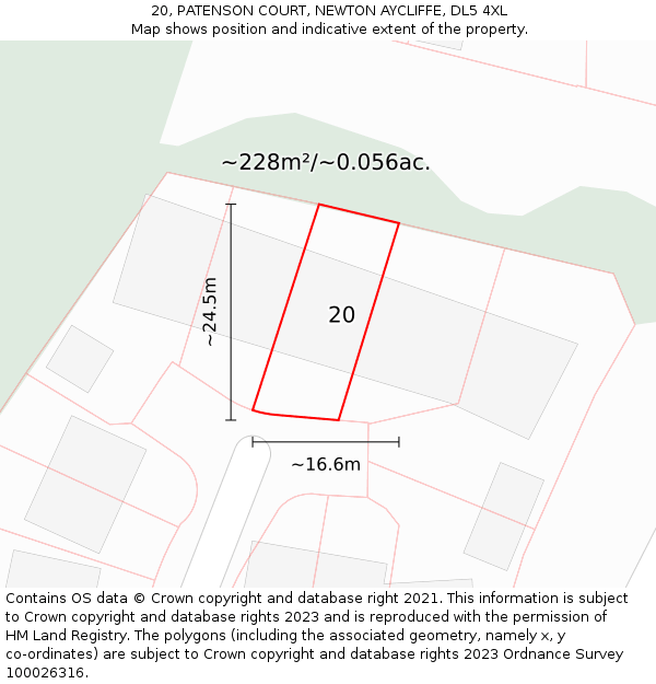 20, PATENSON COURT, NEWTON AYCLIFFE, DL5 4XL: Plot and title map