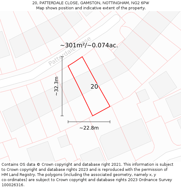 20, PATTERDALE CLOSE, GAMSTON, NOTTINGHAM, NG2 6PW: Plot and title map