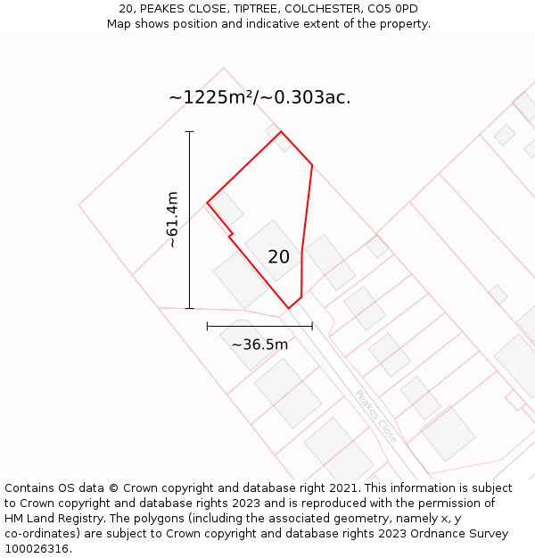 20, PEAKES CLOSE, TIPTREE, COLCHESTER, CO5 0PD: Plot and title map