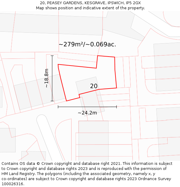 20, PEASEY GARDENS, KESGRAVE, IPSWICH, IP5 2GX: Plot and title map