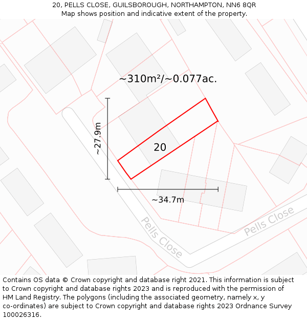 20, PELLS CLOSE, GUILSBOROUGH, NORTHAMPTON, NN6 8QR: Plot and title map