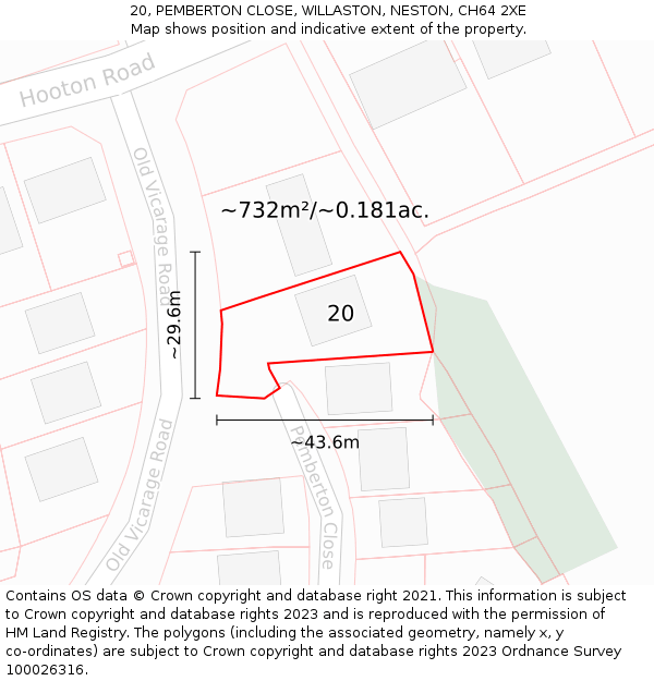 20, PEMBERTON CLOSE, WILLASTON, NESTON, CH64 2XE: Plot and title map