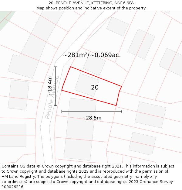 20, PENDLE AVENUE, KETTERING, NN16 9FA: Plot and title map