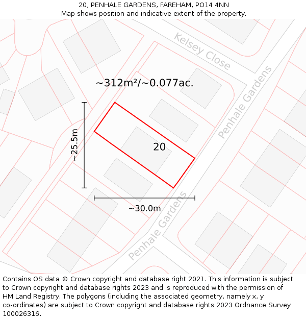 20, PENHALE GARDENS, FAREHAM, PO14 4NN: Plot and title map