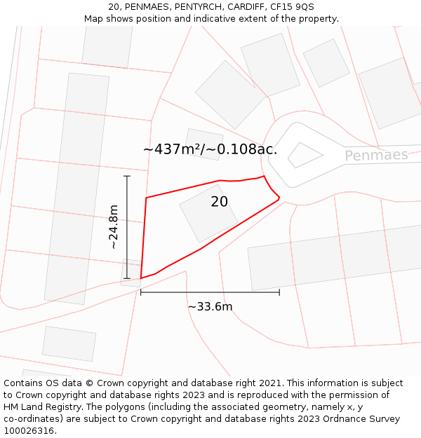 20, PENMAES, PENTYRCH, CARDIFF, CF15 9QS: Plot and title map