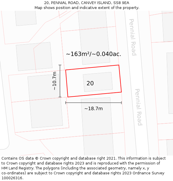 20, PENNIAL ROAD, CANVEY ISLAND, SS8 9EA: Plot and title map